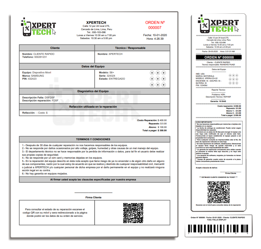 Recibos y etiquetas en Xpertech