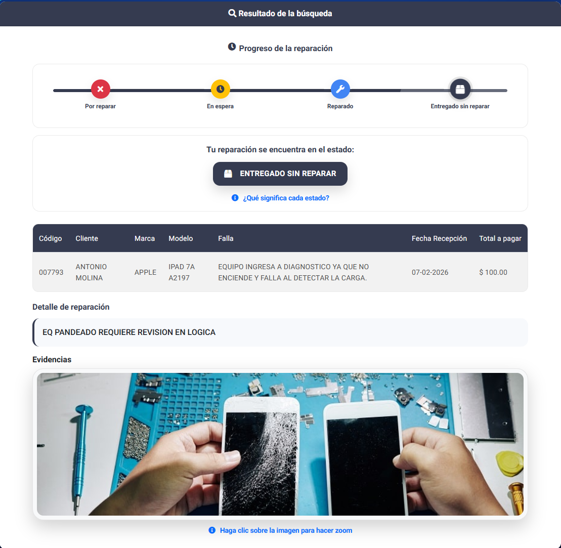 Seguimiento online de reparación